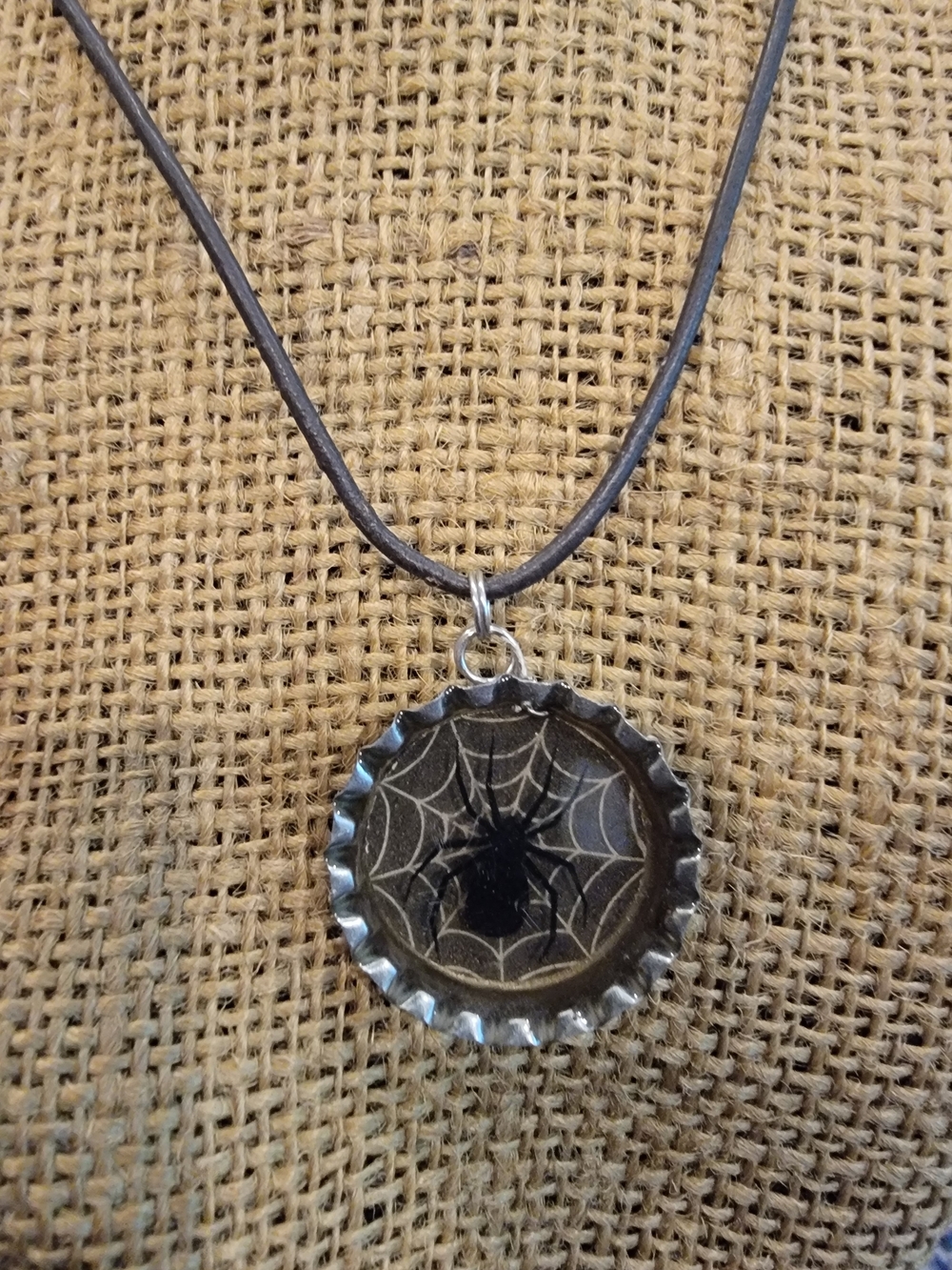 Halloween Black And Green Spider Web Vintage Bottlecap Pendant Necklace